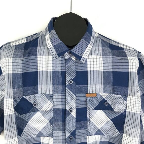Orvis Button Up Shirt Men's Large Short Sleeve 100% Polyester Blue Plaid - Picture 3 of 9
